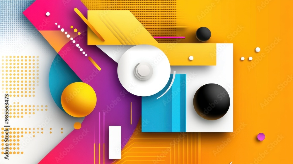 Poster clip art of simple geometric shapes and patterns in bold, bright colors, perfect for modern design p