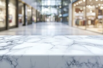 Empty marble counter, copy space with blurred background with generative ai