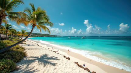 Fototapeta premium Vibrant Tropical Beach and Sunset Photos - Idyllic Coastlines, Crystal Blue Waters, and Lush Palms in Bali and Tulum