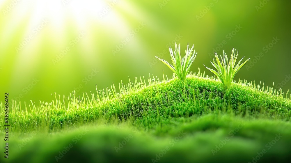 Poster close-up of green moss with visible fibers and gentle shading, creating a lush and earthy background