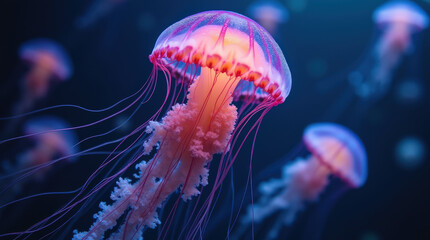 Stunning Close-up Jellyfish Portraits in Underwater World: Bioluminescent and Vibrant Marine Life