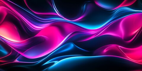 Fractal waves of blue and pink colors on solid black abstract background wallpaper 3d render digital motion