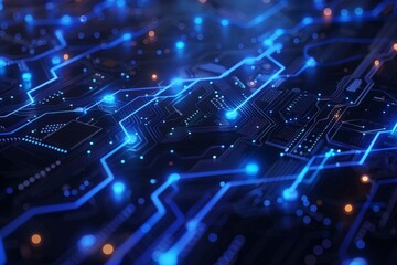 Abstract Circuit Board with Blue Glowing Lines