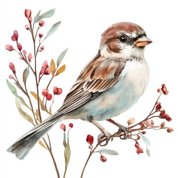 recommend clip art: Sparrow watercolor clipart illustration isolated