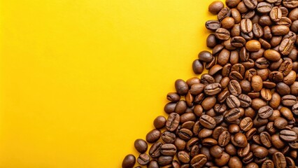 Roasted coffee beans on yellow background, perfect for coffee lovers and food bloggers