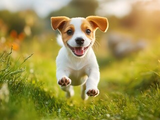 Dog running in a field