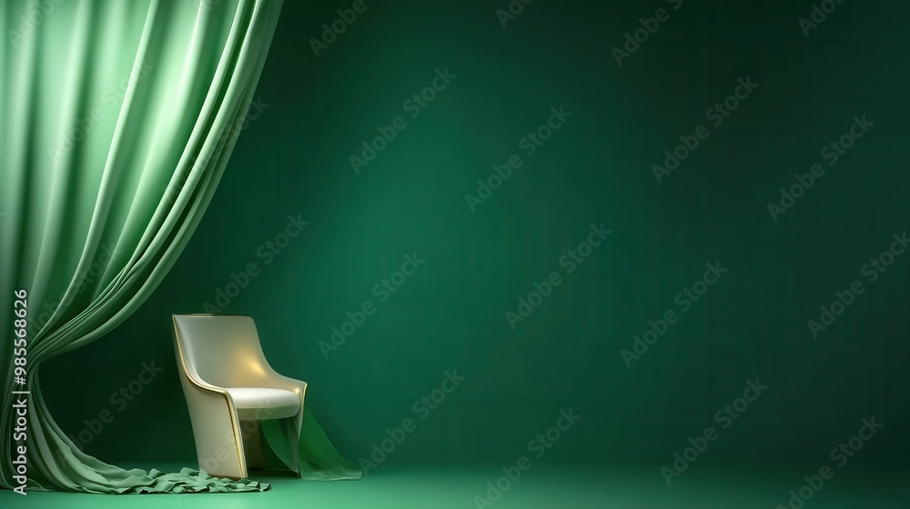 Poster dark green background with soft lighting and shadows, creating depth and a moody, sophisticated atmo
