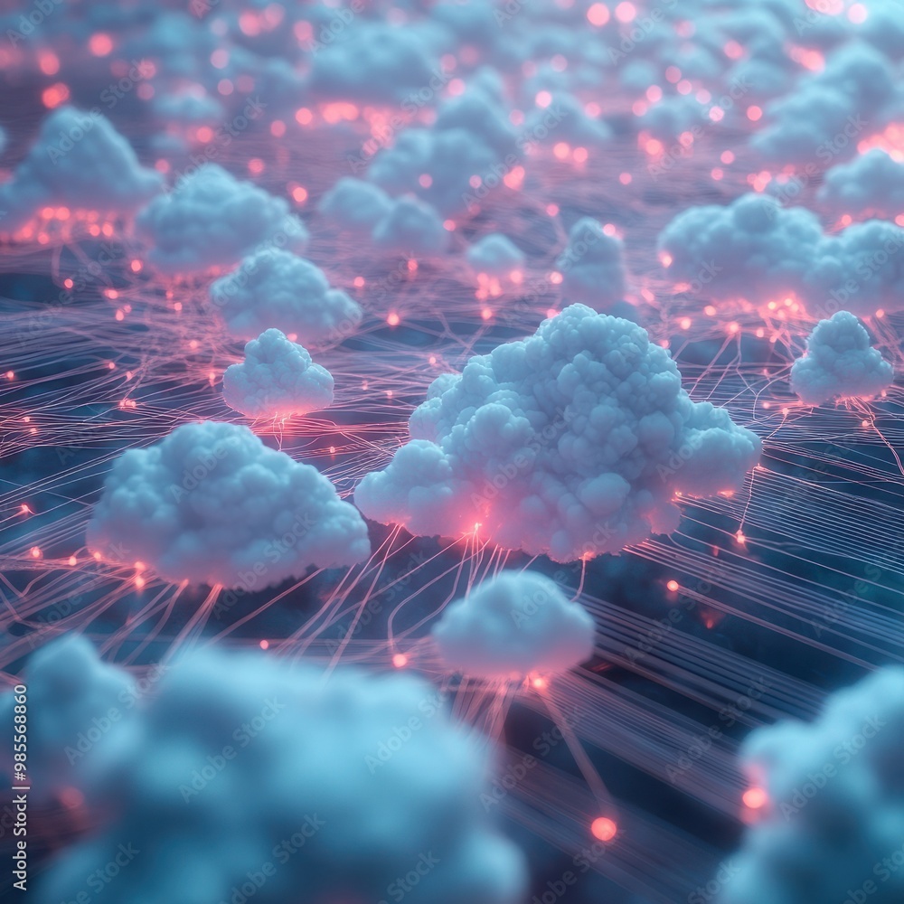Poster 3d render of cloud computing network. digital technology concept --v 6.1 job id: 4f6ea36a-cb83-4f9c-