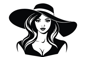 Female Model Silhouette Posing with Hat, Fashion Illustration, Elegant Woman Outline, Fashion Pose Art