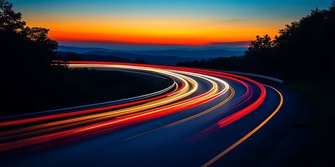 Evening view of the road with fast moving object with continues light ray stretched over the road