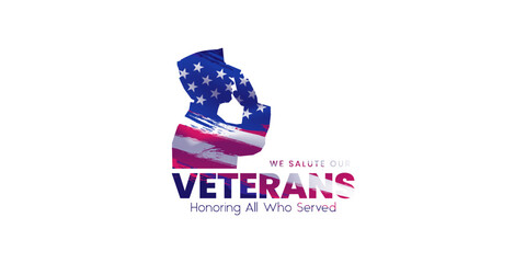 Veterans day poster. Veteran's day illustration with american flag, 11th November, Vector illustration