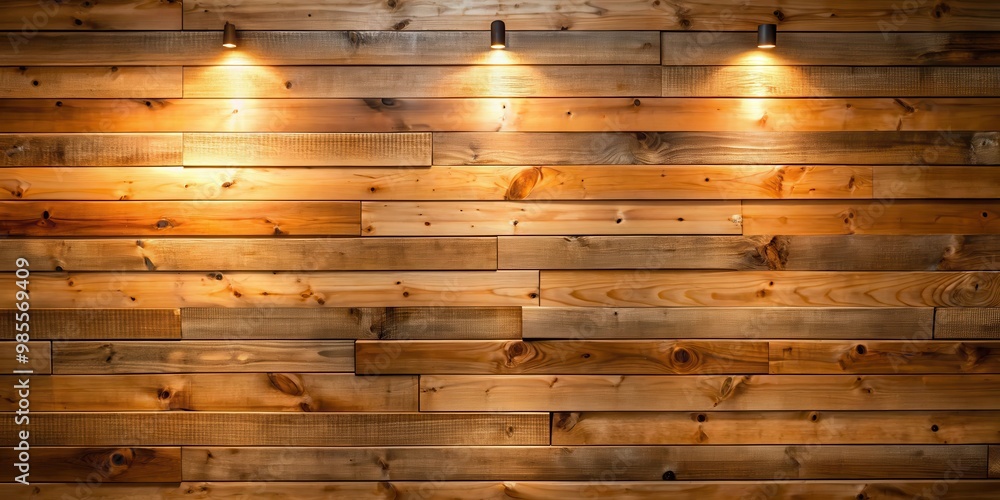 Poster Plank wood wall illuminated by soft light creating a warm and rustic atmosphere