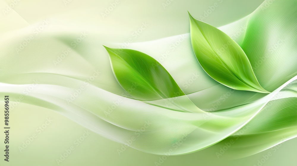 Poster delicate green abstract leaf texture with flowing patterns and subtle gradients, ideal for a nature-