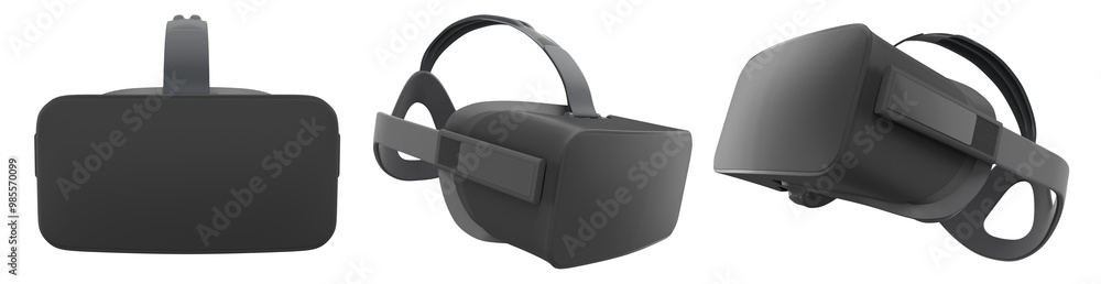 Poster virtual reality glasses and headset isolated on white background with clipping path. 3d render of de