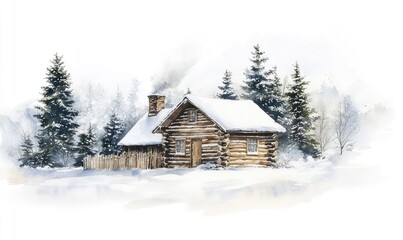 Naklejka premium A cabin in the woods with a chimney and a fireplace