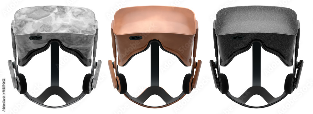 Poster virtual reality glasses and headset isolated on white background with clipping path. 3d render of de