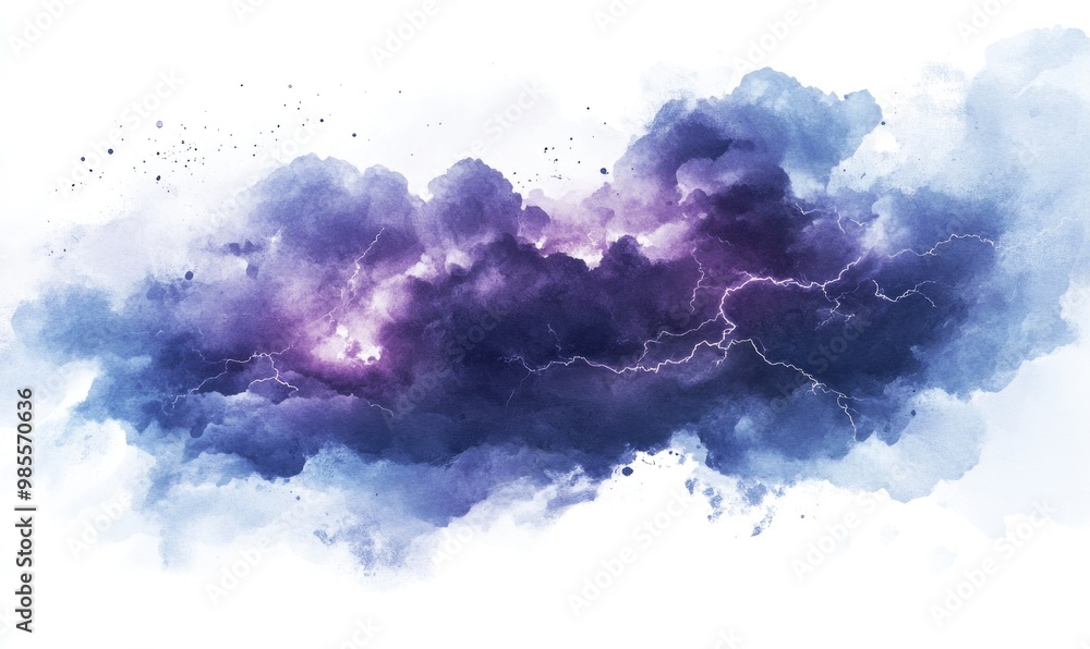 Canvas Prints A painting of a stormy sky with purple clouds and lightning bolts