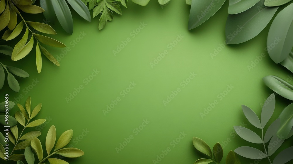 Poster detailed green botanical background with textured leaf patterns and soft gradients, creating a rich 