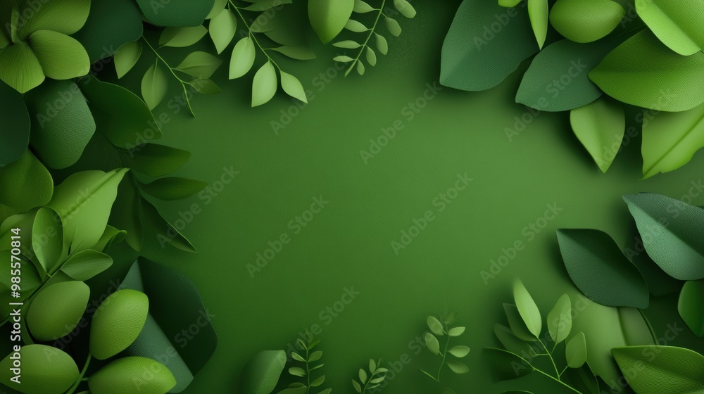 Poster detailed green botanical background with textured leaf patterns and soft gradients, creating a rich 