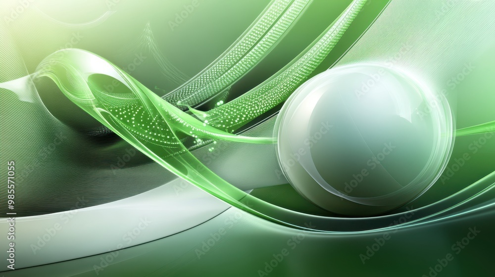 Poster detailed green fractal background with geometric elements and fluid transitions, offering a dynamic 