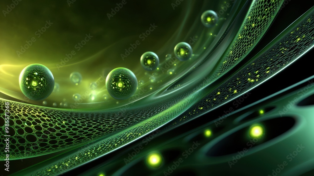 Poster detailed green fractal background with intricate patterns and a sense of depth, providing a sophisti
