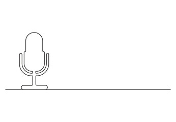 Podcast microphone continuous single line drawing. Isolated on white background vector illustrator