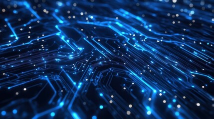 Abstract blue technology background with data flow, networking, connectivity, circuit inspired wallpaper