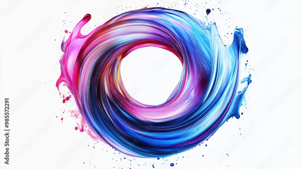 Poster abstract circle liquid motion flow explosion. curved wave colorful pattern with paint drops on white