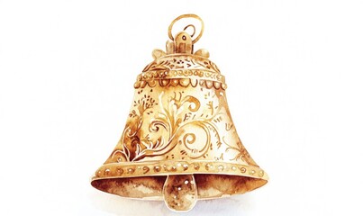 A gold bell with a flower design on it