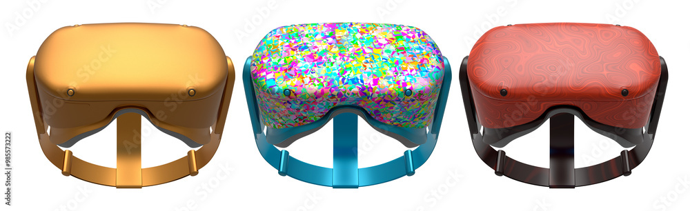 Poster virtual reality glasses and headset isolated on white background with clipping path. 3d render of de