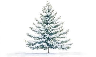 A snow covered pine tree stands tall in the snow