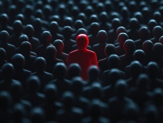 Obraz premium Red individual amidst a sea of black faces