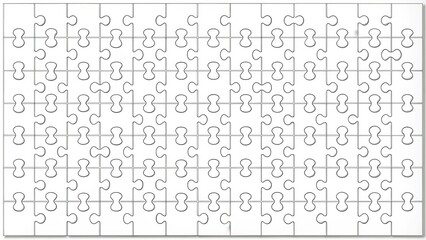 Blank jigsaw puzzle template with 88 landscape orientation pieces for easy separation and single shapes