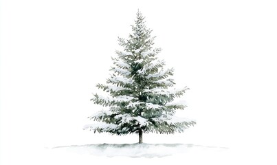 A snow covered pine tree stands tall in the snow