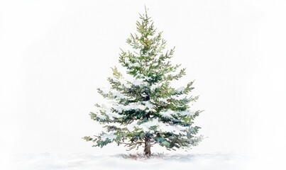 A snow covered pine tree is the main focus of this image