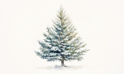 Fototapeta premium A snow covered pine tree is the main focus of this image