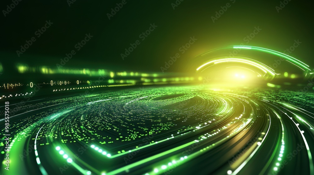 Aufkleber dynamic green futuristic backdrop with neon effects and digital patterns, ideal for creating a moder