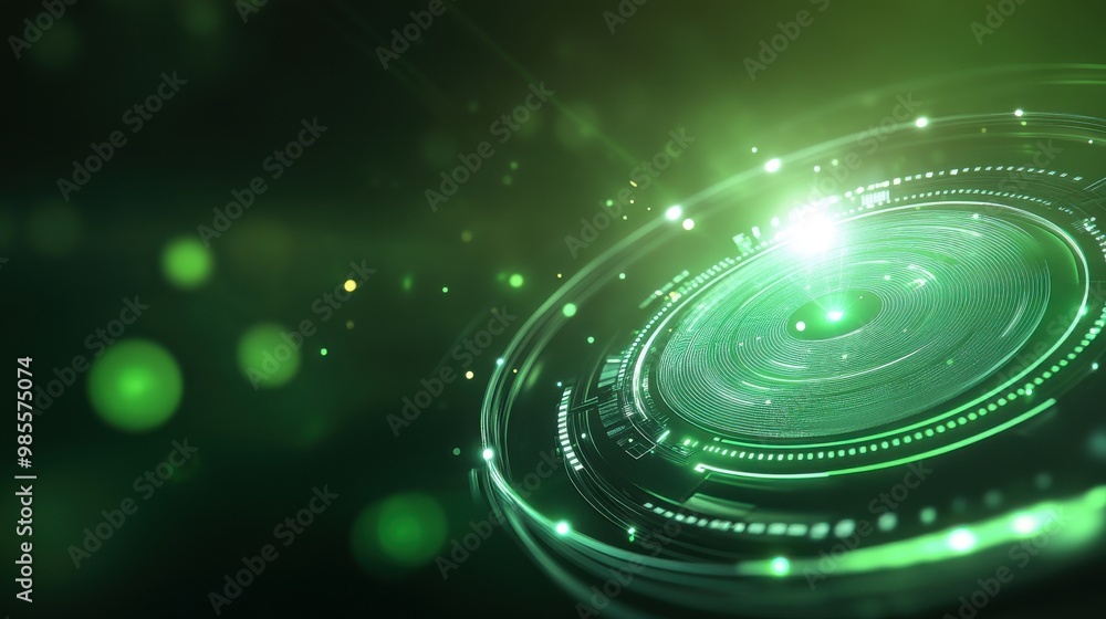 Poster dynamic green futuristic backdrop with neon effects and digital patterns, ideal for creating a moder