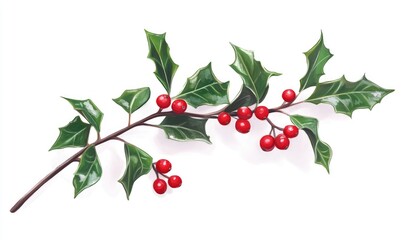 Fototapeta premium A red holly leaf with red berries on it