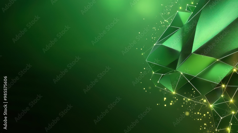 Poster dynamic green polygonal background with a mix of shapes and textures, providing a visually interesti