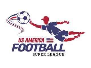 United State Of America football league, Soccer ball, Football logo, Footballer jump isolated on white background, Vector Illustration © Mahnoor