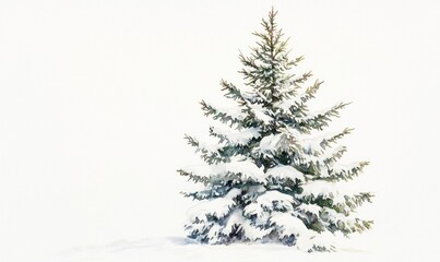 Fototapeta premium A snow covered pine tree stands alone in a field