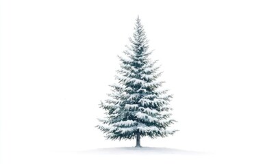 Obraz premium A white background with a large evergreen tree in the foreground