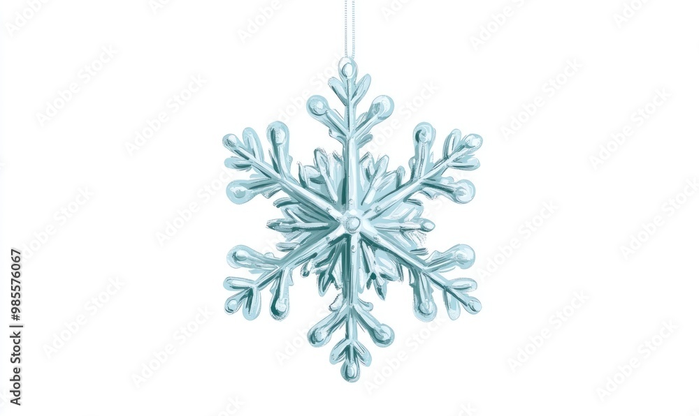 Poster a snowflake is hanging from a string