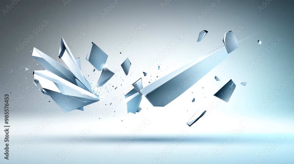 Poster dynamic shatter vector design with pieces of a shattered surface floating through space, creating a 