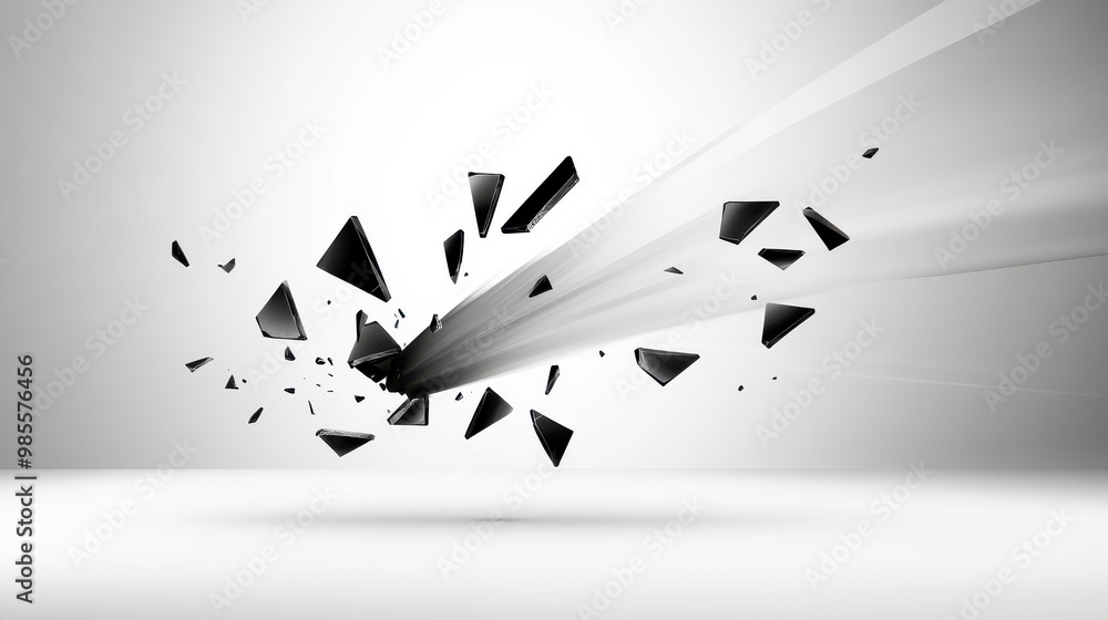 Poster dynamic shatter vector design with pieces of a shattered surface floating through space, creating a 