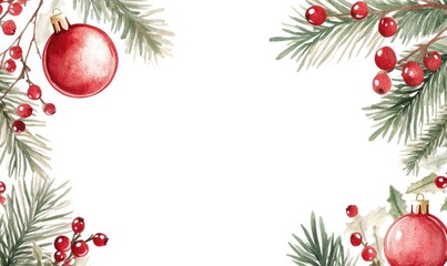 A Christmas tree with red berries and a red ornament hanging from it