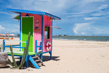 Colorful bay watch cabin on Cha Am beach in summer, Phetchaburi © Blanscape