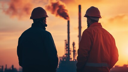Engineers Discussing Plans at Industrial Site