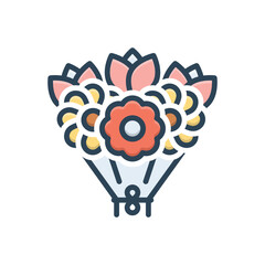 Color illustration icon for bouquet flower